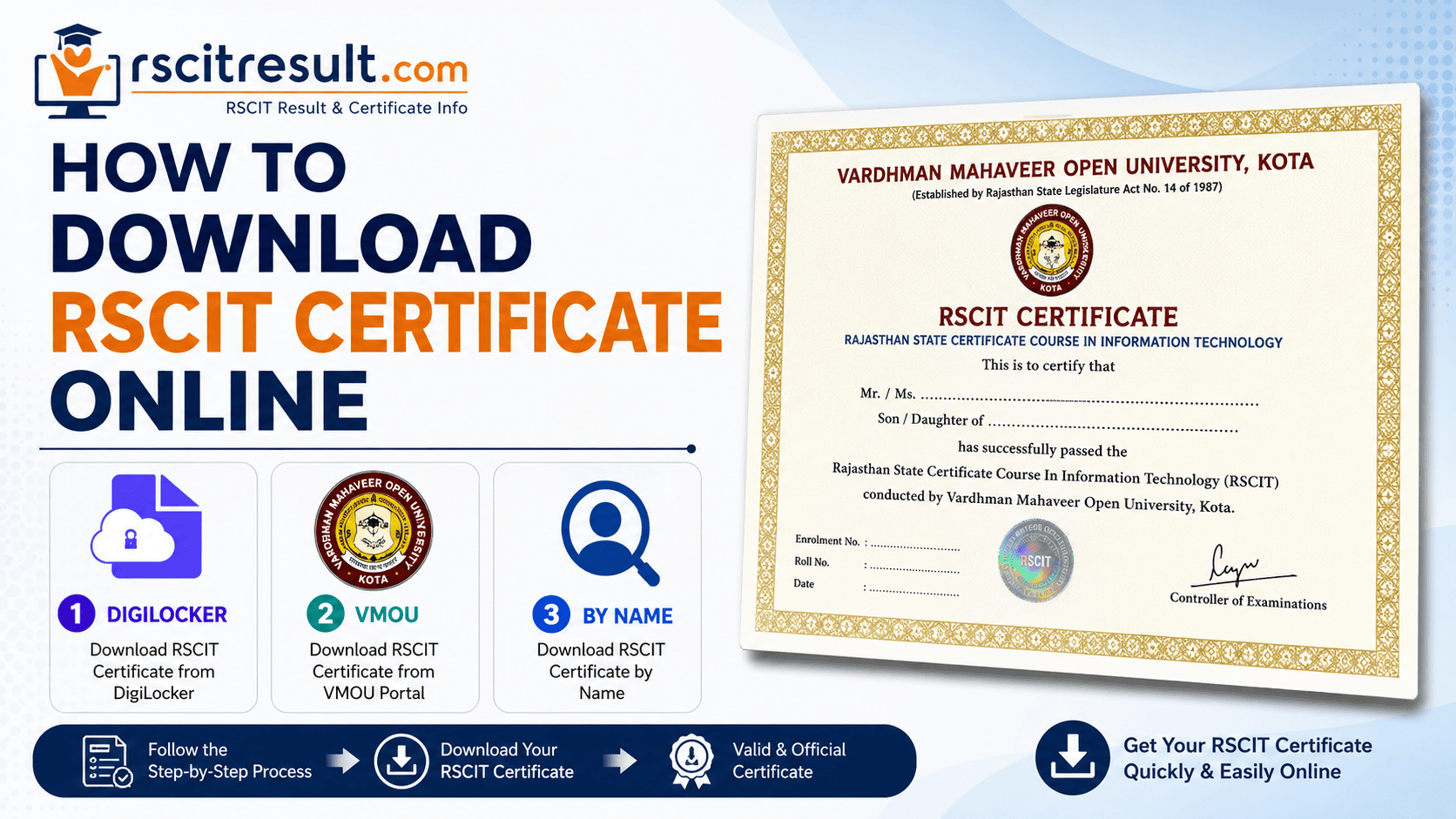 How to Download RSCIT Certificate Online: DigiLocker, VMOU & By Name